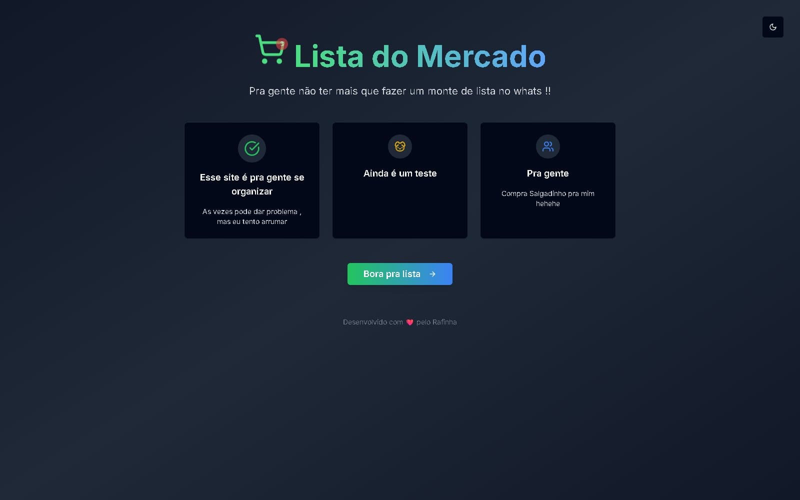 Página inicial do projeto Lista de Compras
